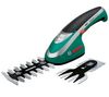 BOSCH Isio-Set mit 2 Klingen: Akku-Grasschere + Heckenschere + Gartenhandschuhe Vichy 565-20 - Größe 8/M