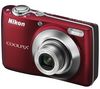 NIKON Coolpix  L22 Rot + Kompaktes Lederetui 11 x 3,5 x 8 cm + SDHC-Speicherkarte 4 GB